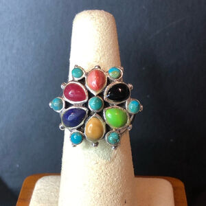 BARSE Multi-Gemstone Cabochon Inlaid Sterling Silver Ring